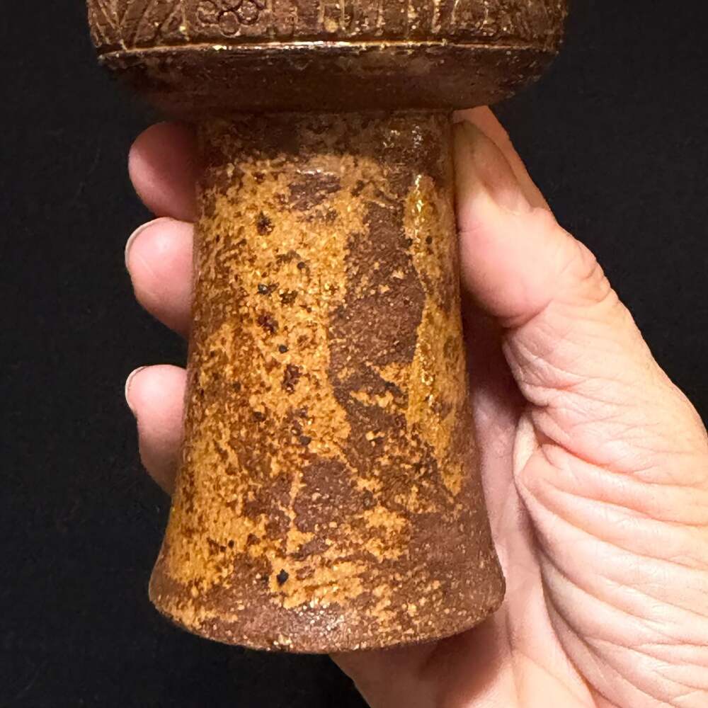 Vintage Studio Pottery Footed Goblet with Textured Geometric Design Marked 1973 - Picture 6 of 13